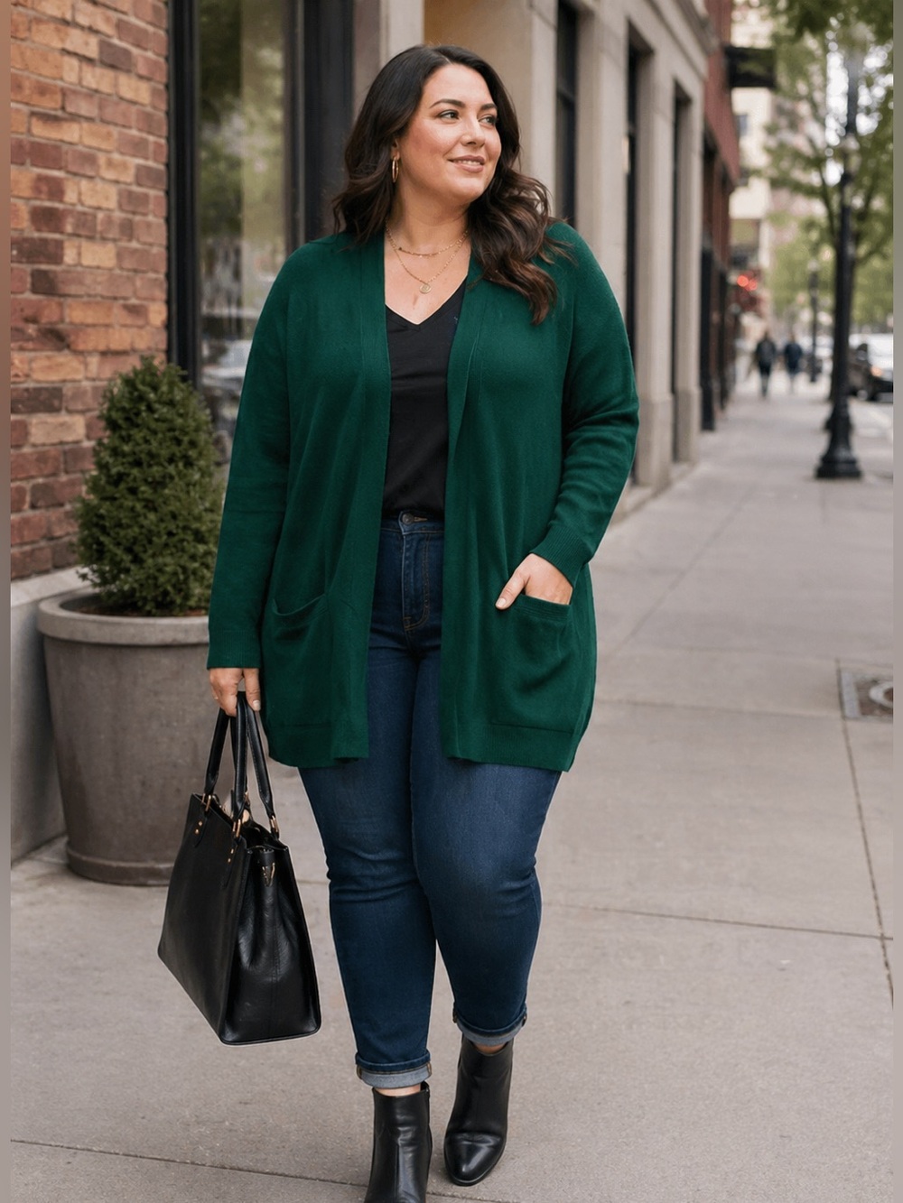 WOMAN WITHIN Women's Forest Green Open-Front Long Cardigan Sweater 18/20